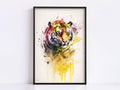 Vibrant Wild Spirit: Tiger Watercolor Wall Art, Giclee Print on Canvas, Artist Paper, Watercolor Paper, Available in Extra Large Sizes