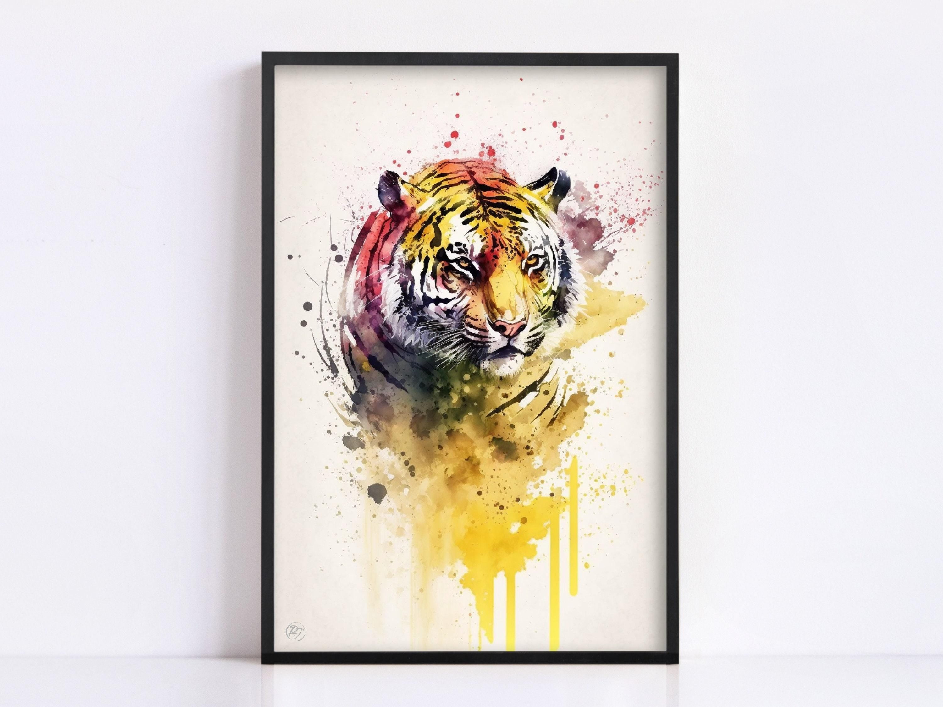 Vibrant Wild Spirit: Tiger Watercolor Wall Art, Giclee Print on Canvas, Artist Paper, Watercolor Paper, Available in Extra Large Sizes