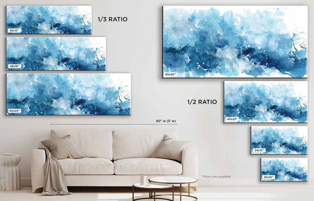 a living room with a couch and paintings on the wall