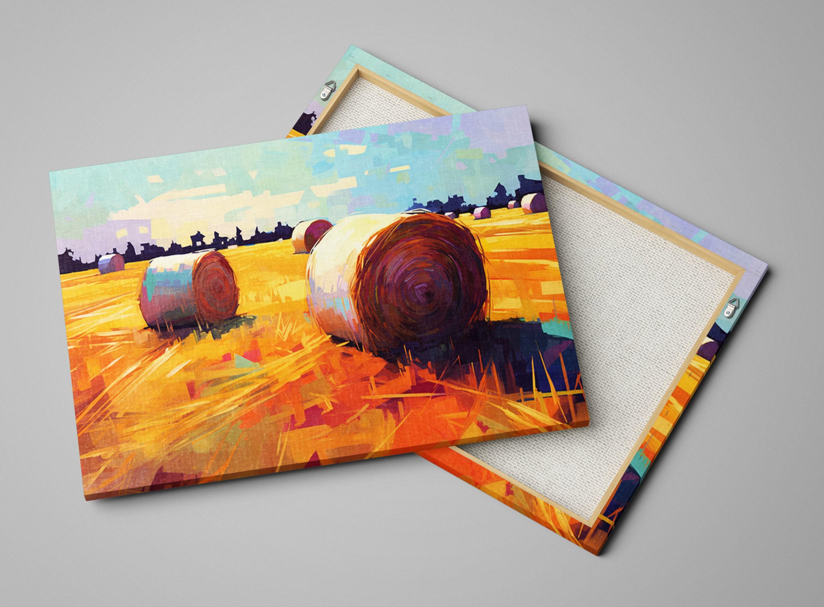 Farmhouse Canvas Art - Rustic Wall Decor | Large Farm Field Painting on Gallery Wrapped Canvas