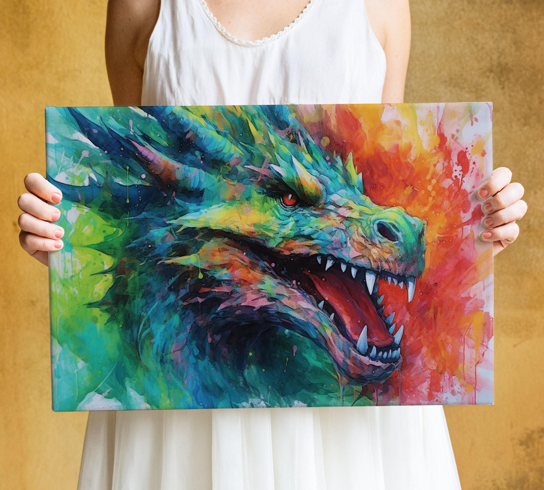 Dragon Portrait: Watercolor Wall Decor Print, Giclee Print on Canvas, Artist Paper, Watercolor Paper, Available in Extra Large Sizes