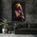 a painting of a woman talking on a cell phone