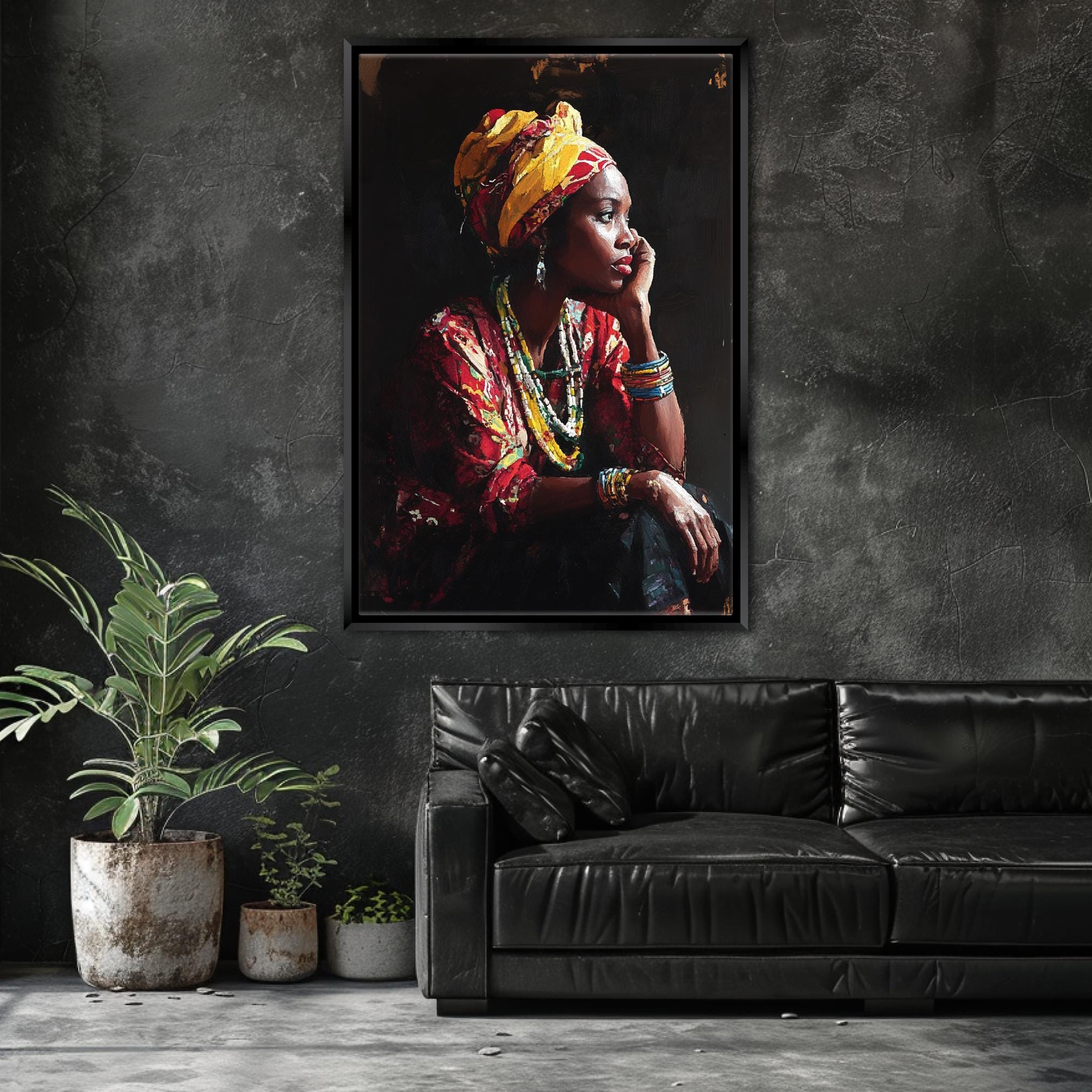 a painting of a woman talking on a cell phone