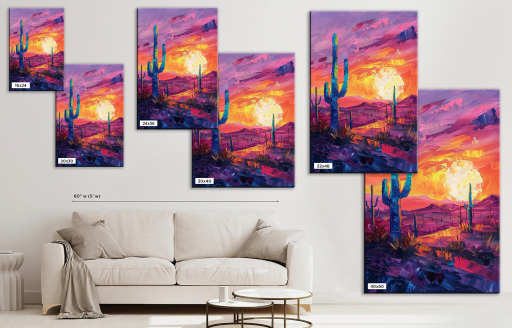 Desert Saguaro Canvas – Southwest Wall Art | Gallery Wrapped Sunset Cactus Silhouette Print