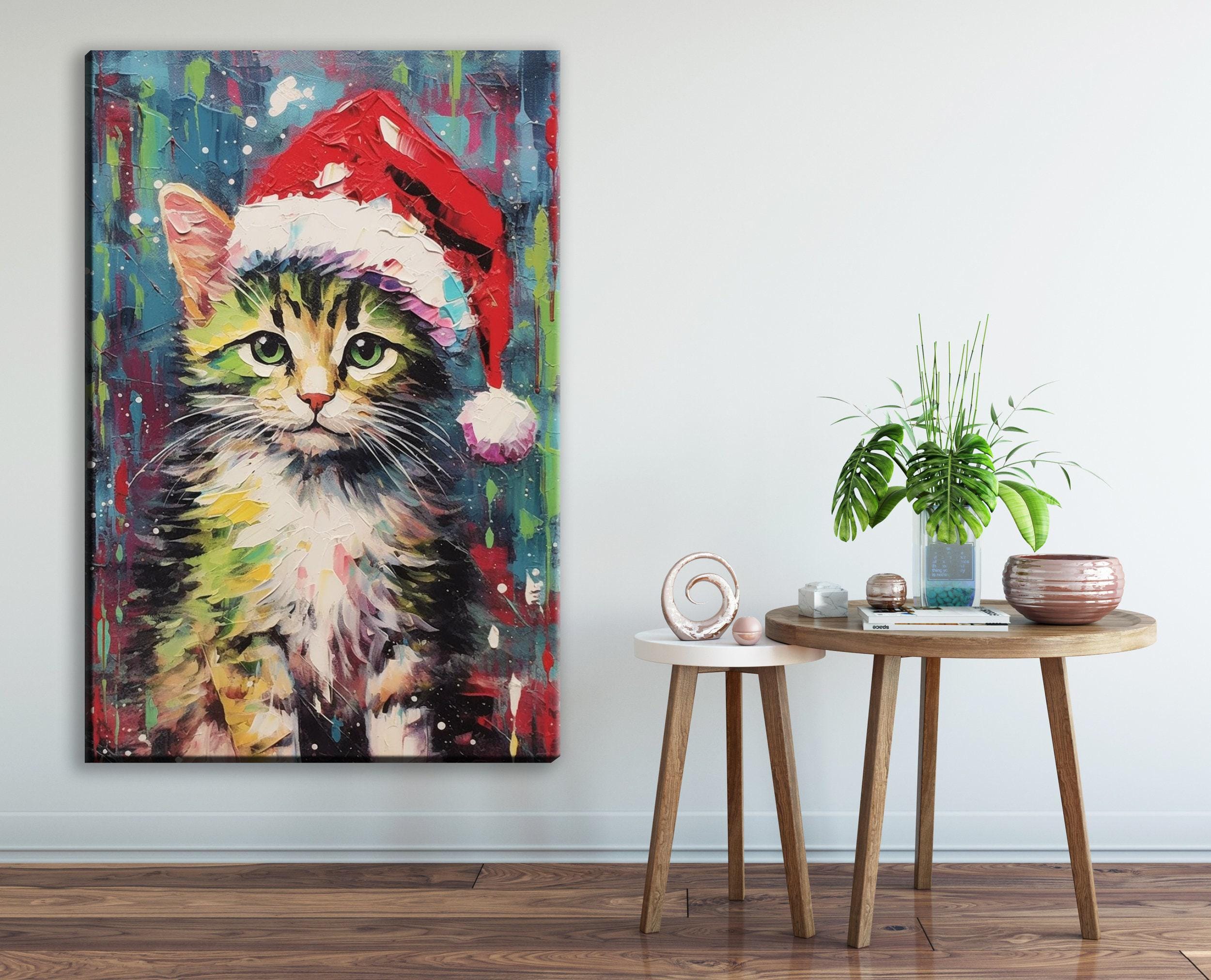Christmas Kitten Art Print – Cute Holiday Kitten Print on Gallery Wrapped Canvas