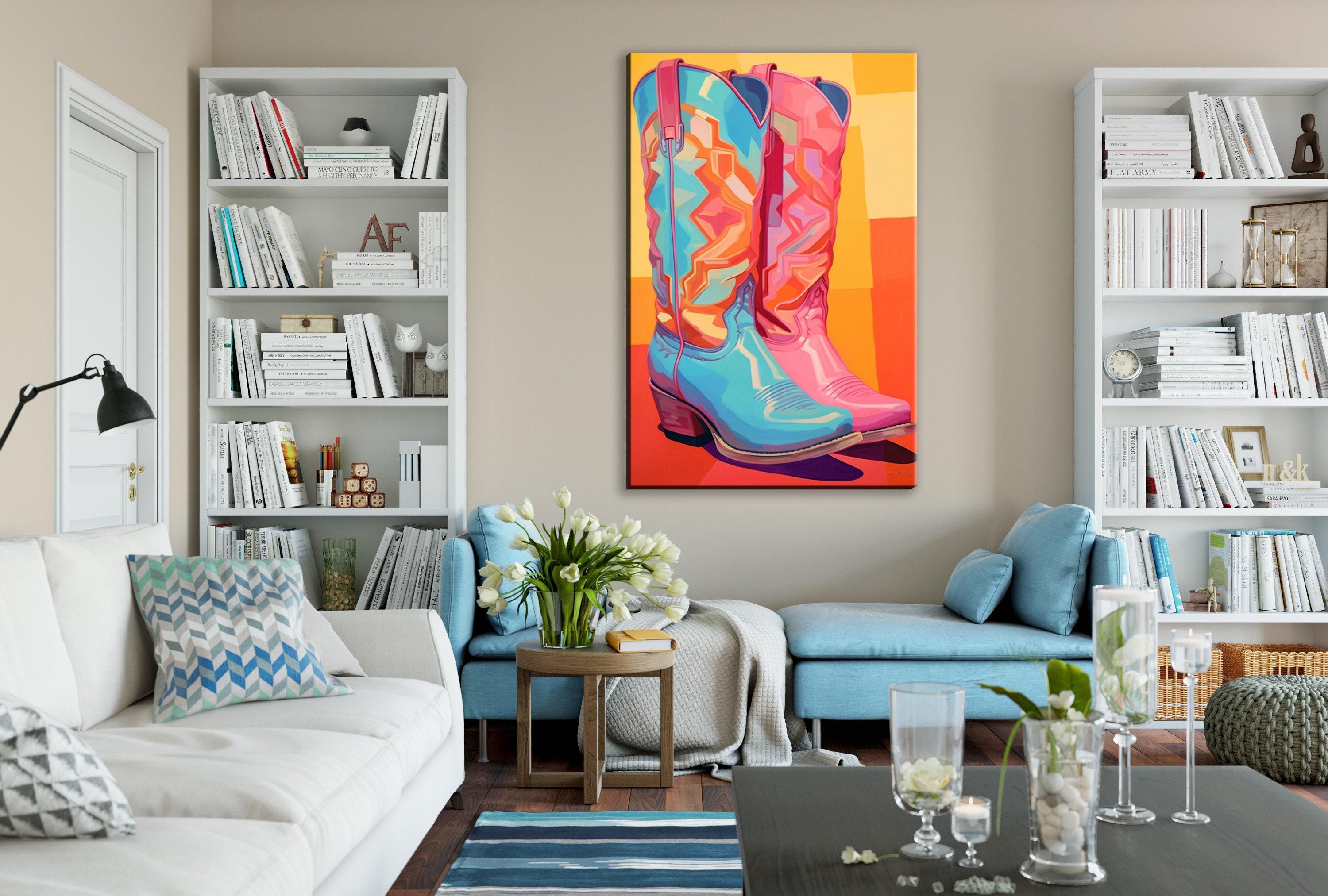 Cowboy Boots Canvas - Vibrant Western Wall Art | Ladies Pink Cowboy Boots, Gallery Wrapped