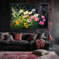 a living room with a couch and a painting on the wall