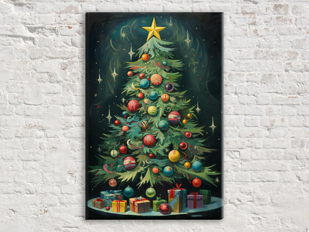 Art Deco Christmas Tree - Extra Large Gallery Wrapped Canvas Print | Chic Holiday Wall Decor
