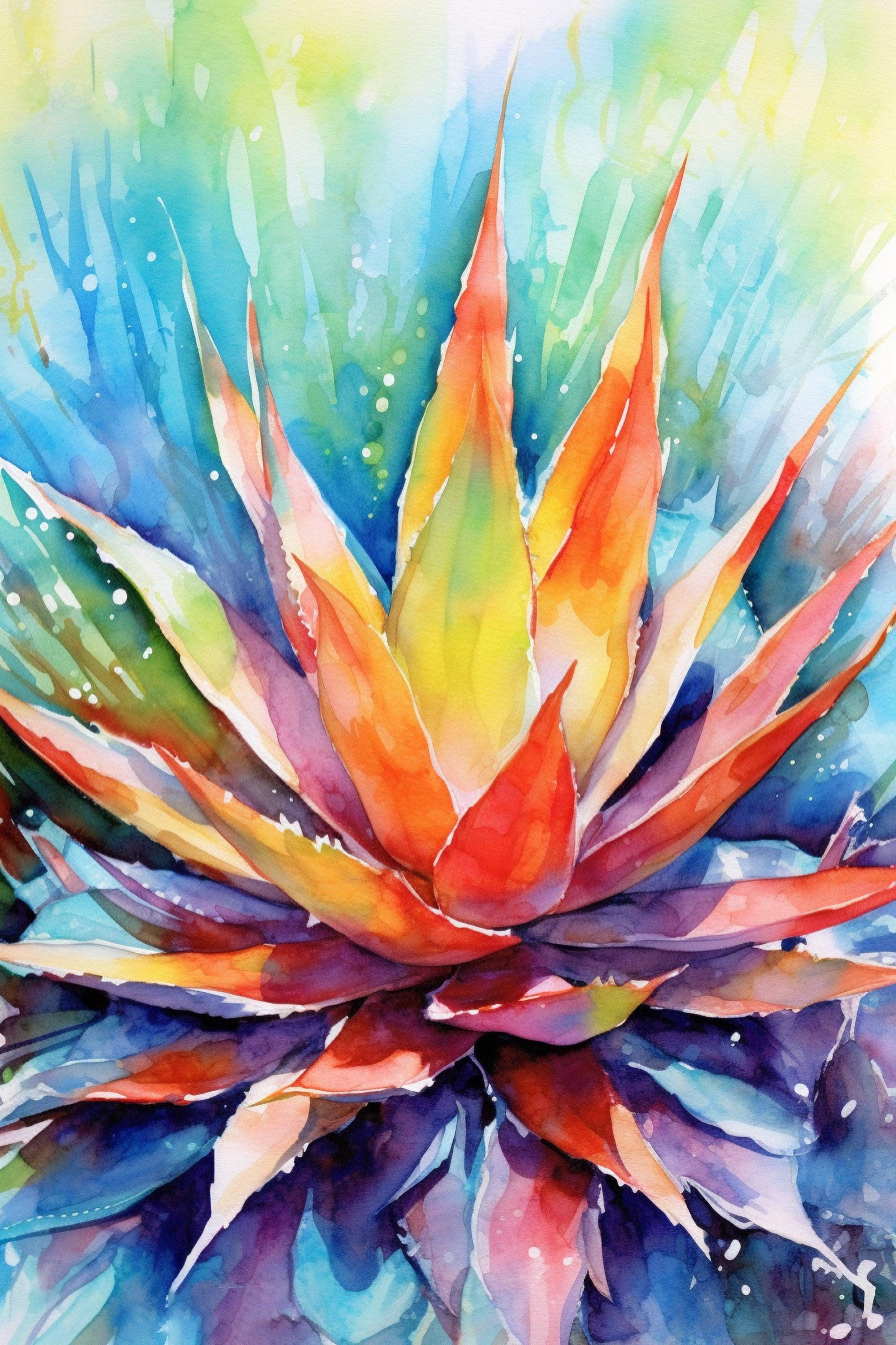 Sunset Glow Agave - Southwest Watercolor Wall Decor, Giclee Print on Canvas, Artist Paper, Watercolor Paper, Available in Extra Large Sizes