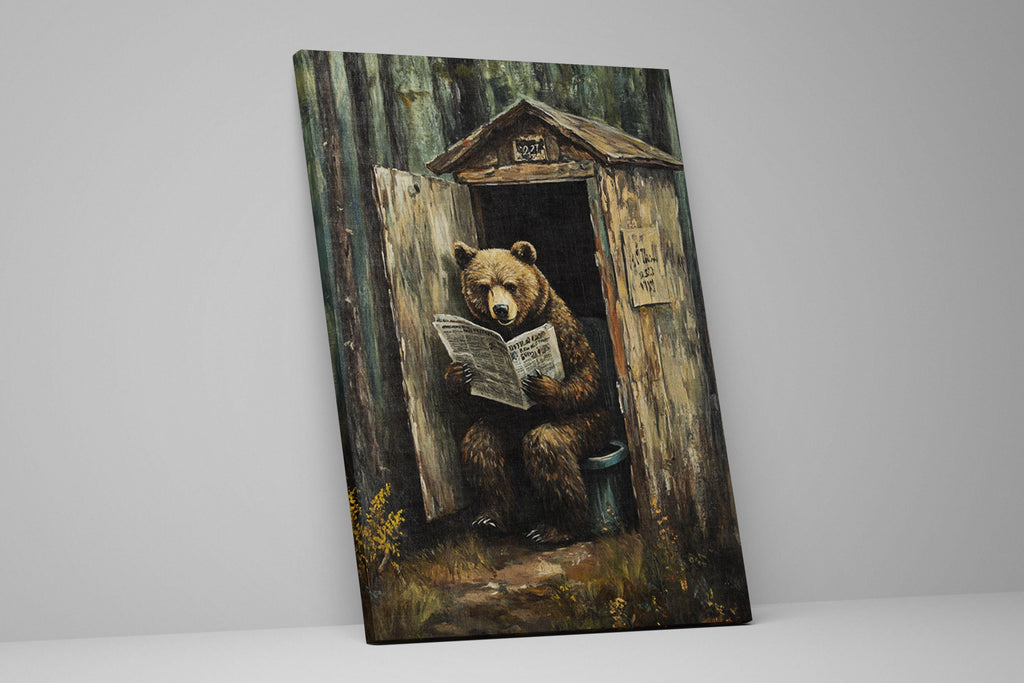 a painting of a bear reading a newspaper