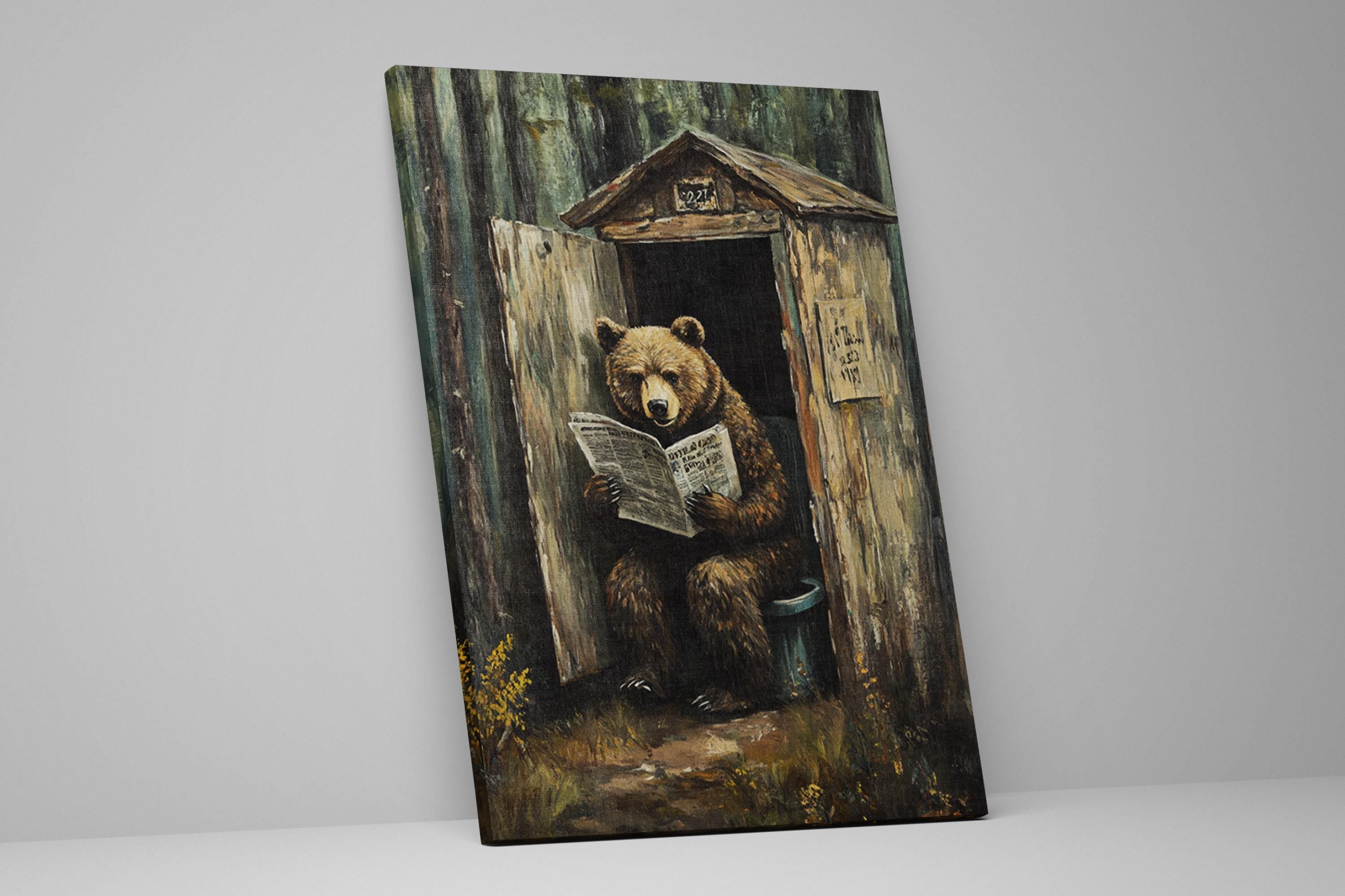 a painting of a bear reading a newspaper