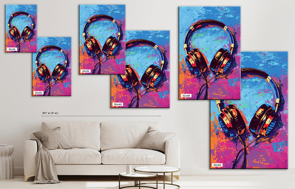 Colorful Pop Art - Retro Headphones Wall Art | Large Canvas Print, Music Lovers Gift