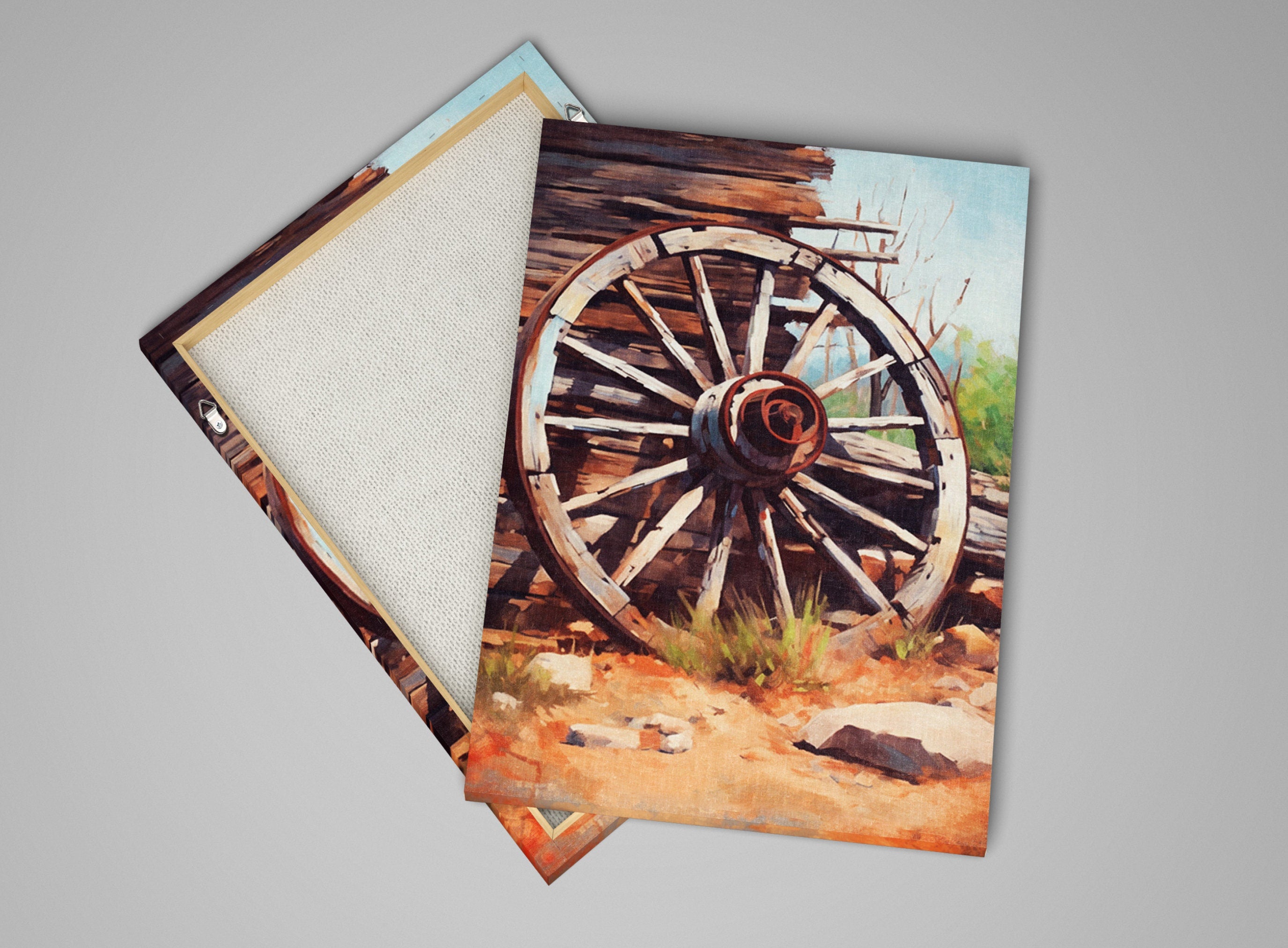 Wagon Wheel Painting - Vintage Rustic Canvas Wall Art | Gallery Wrapped Ready to Hang