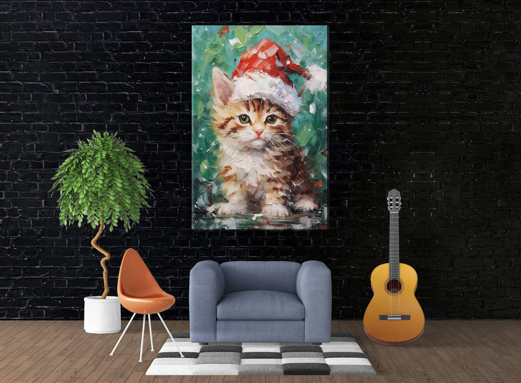 Christmas Cat Canvas - Cute Christmas Kitten Art on Gallery Wrapped Canvas Print