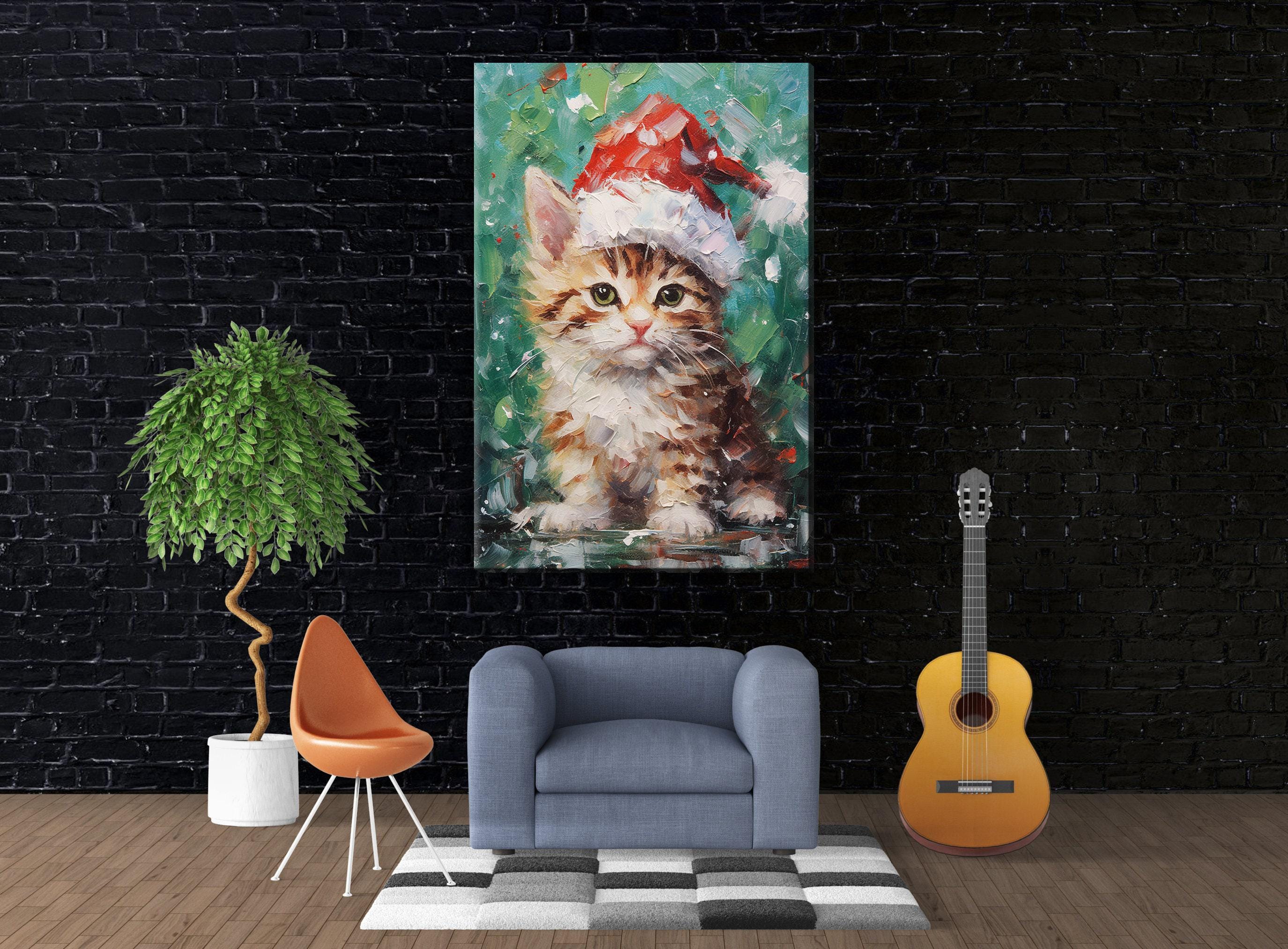 Christmas Cat Canvas - Cute Christmas Kitten Art on Gallery Wrapped Canvas Print