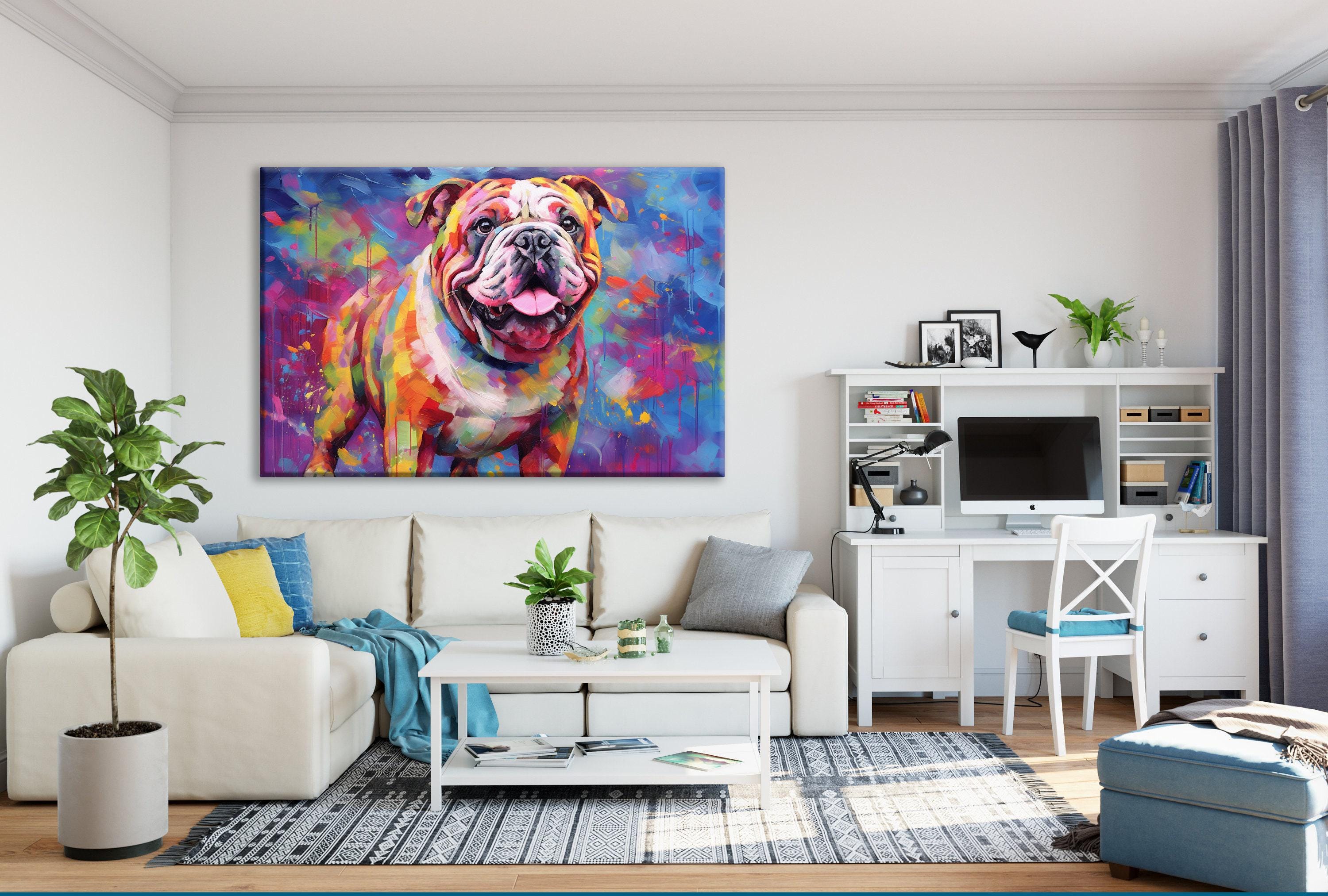 English Bulldog Canvas Art – Colorful Bulldog Wall Art With Fade Resistant Ink