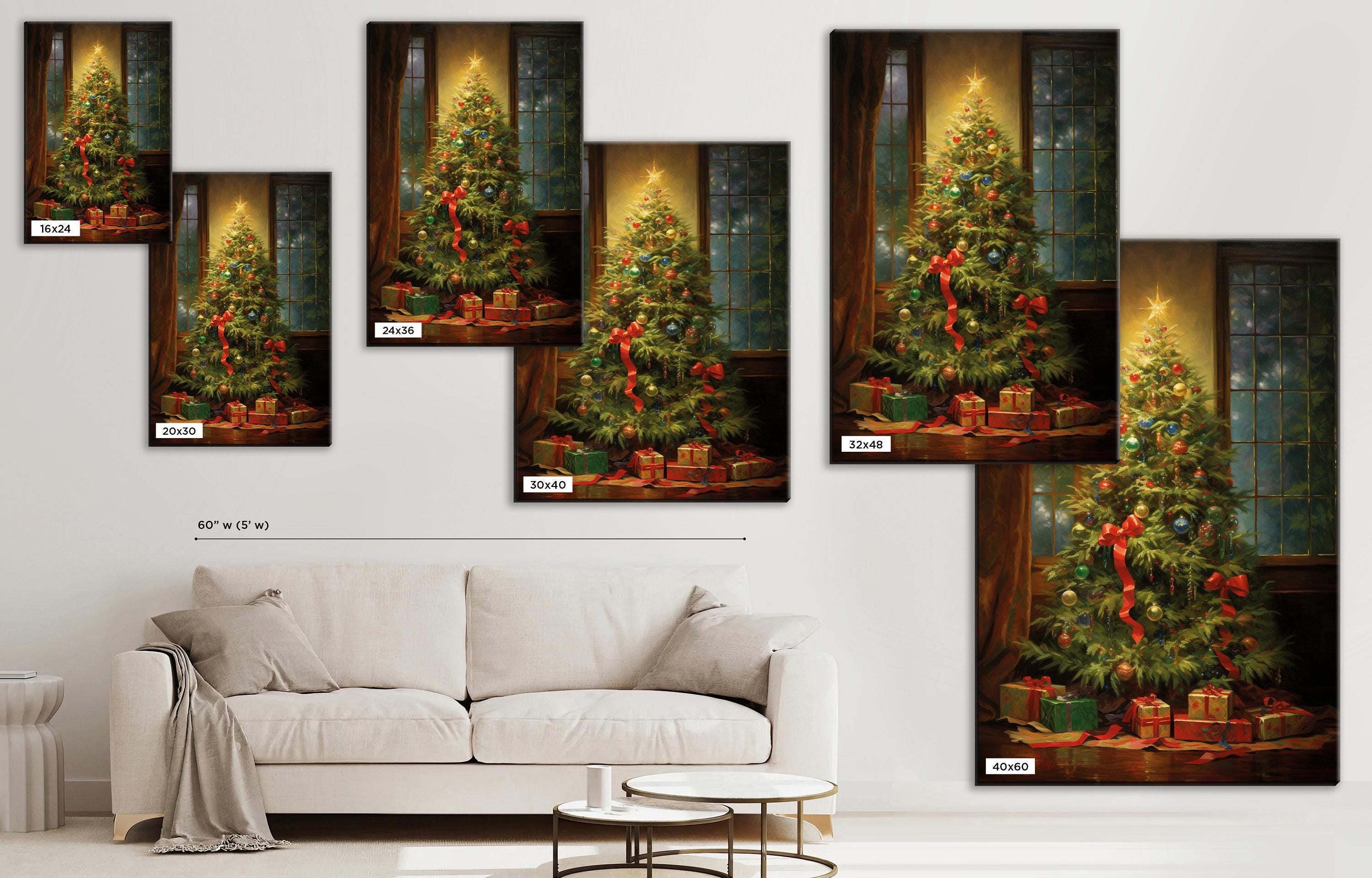 Oil Painting Christmas Tree - Large Gallery Wrapped Canvas | Ready to Hang Holiday Wall Art