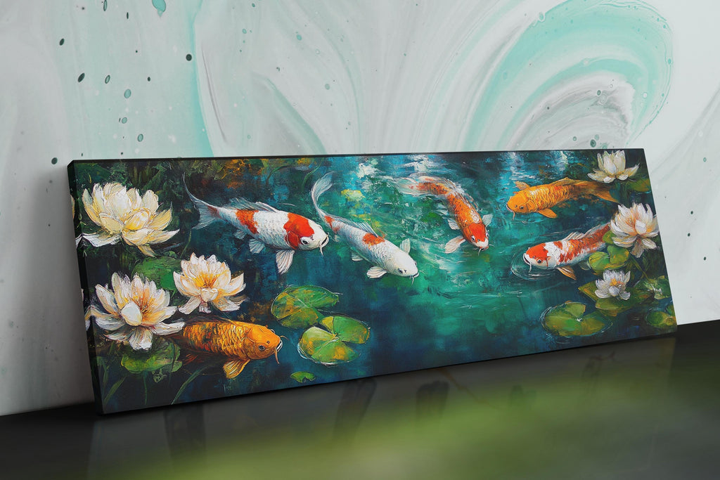 a painting of a koi fish and water lilies