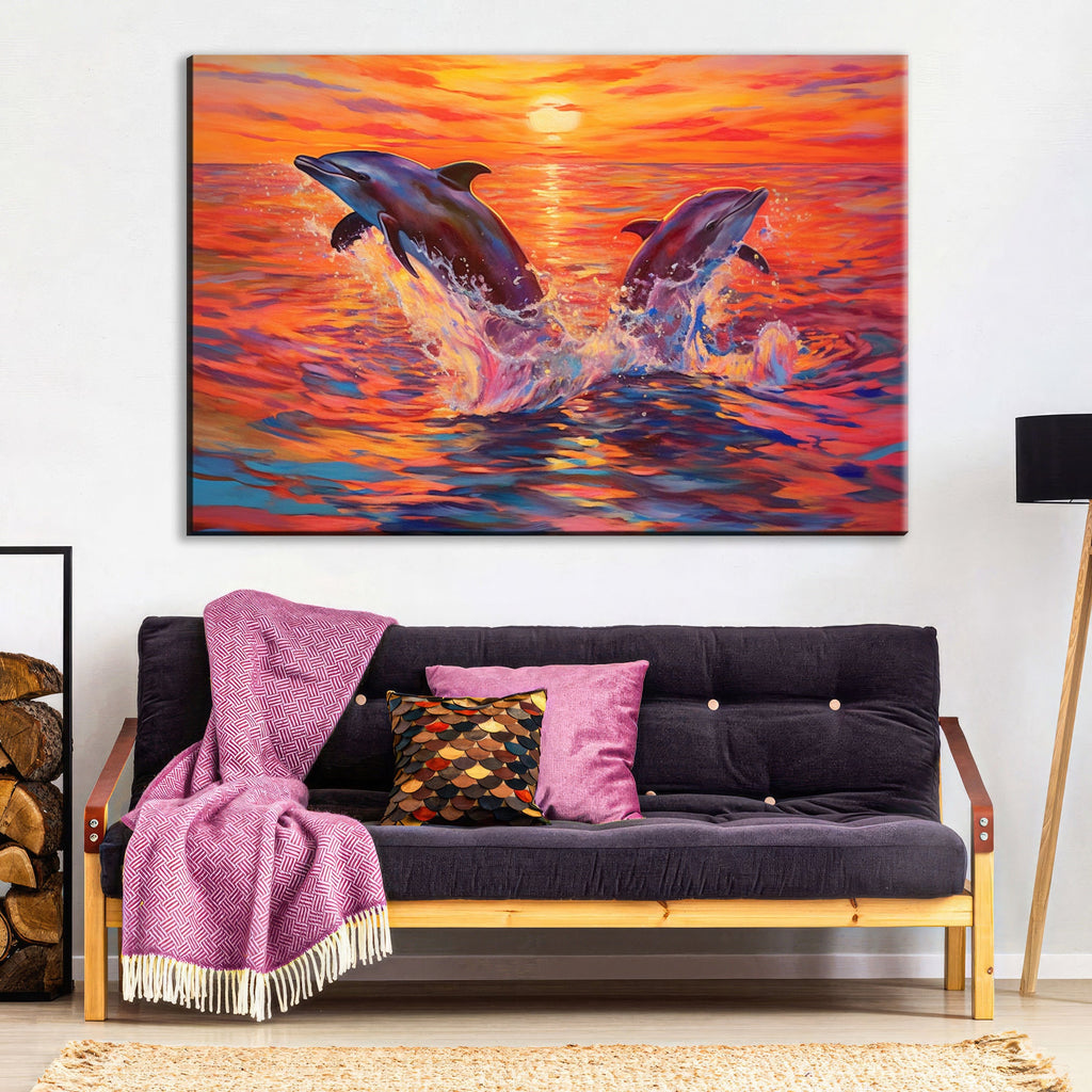 Dolphin Canvas Art – Large Graceful Dolphin Painting on Gallery Ready Canvas Print