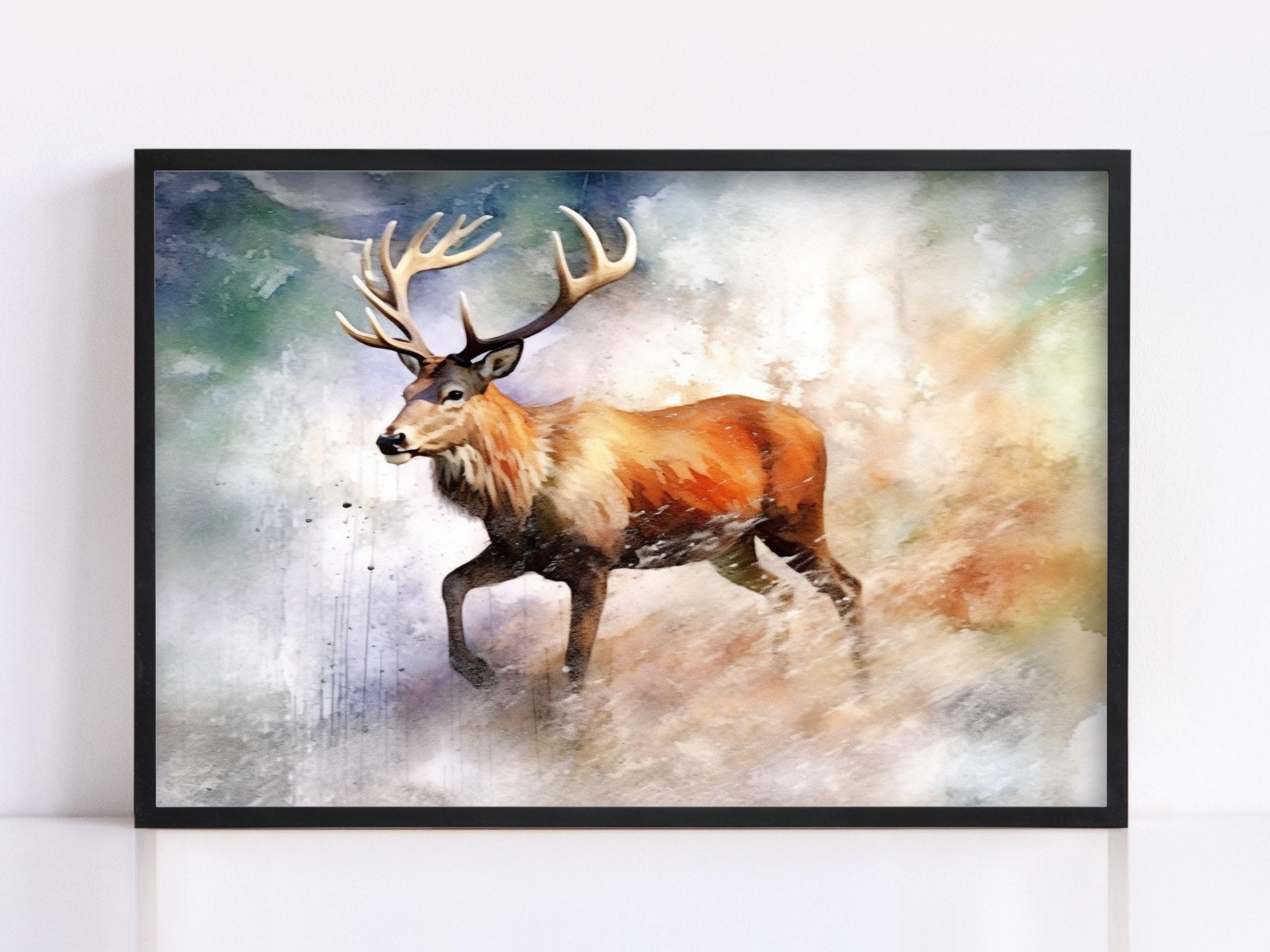 Graceful Reindeer Watercolor - Holiday Wall Decor, Giclee Print on Canvas, Artist Paper, Watercolor Paper, Available in Extra Large Sizes