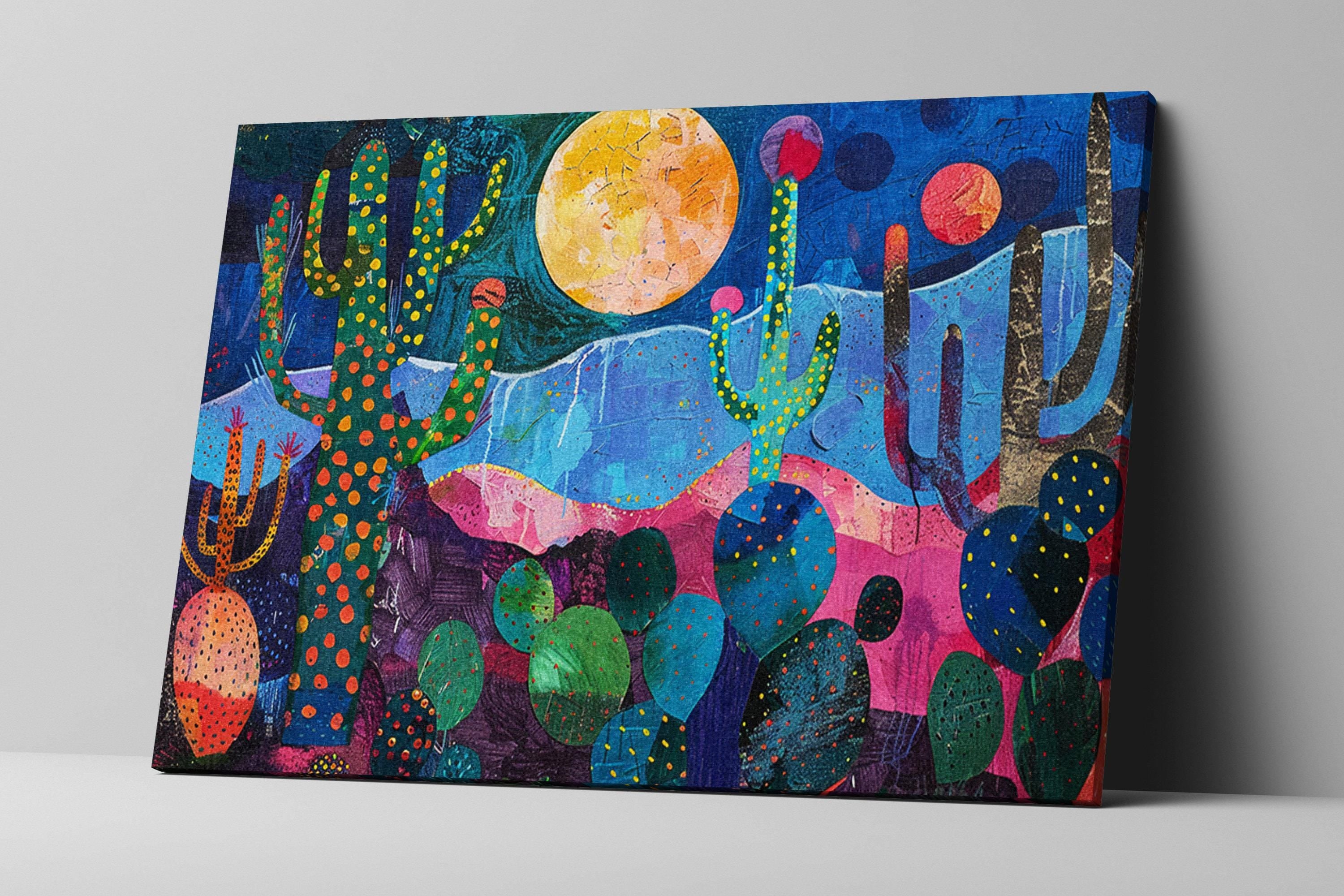 Desert Night Wall Art – Collage Style Southwest Desert Scene on Gallery Wrapped Canvas