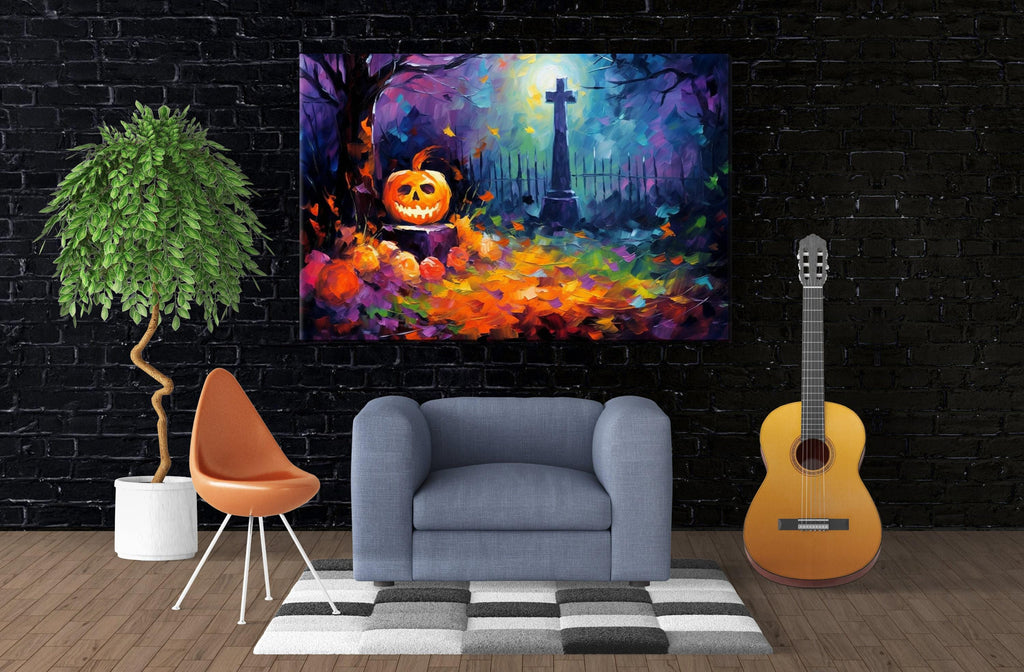 Halloween Graveyard Canvas – Spooky Wall Art | Large Premium Artist Canvas Print