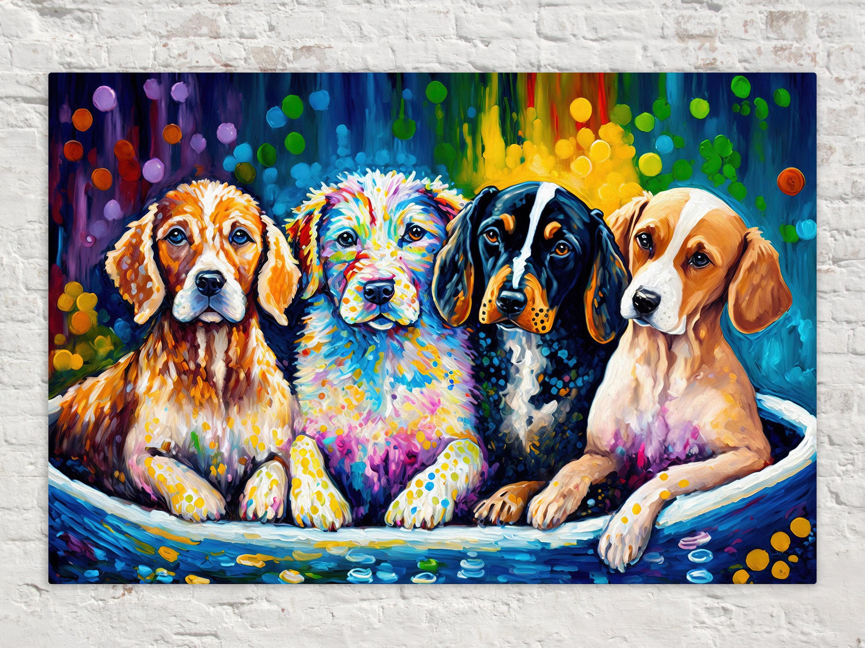 Dog Bath Art – Vibrant Colorful Dog Wall Art Canvas | Playful Pet Decor