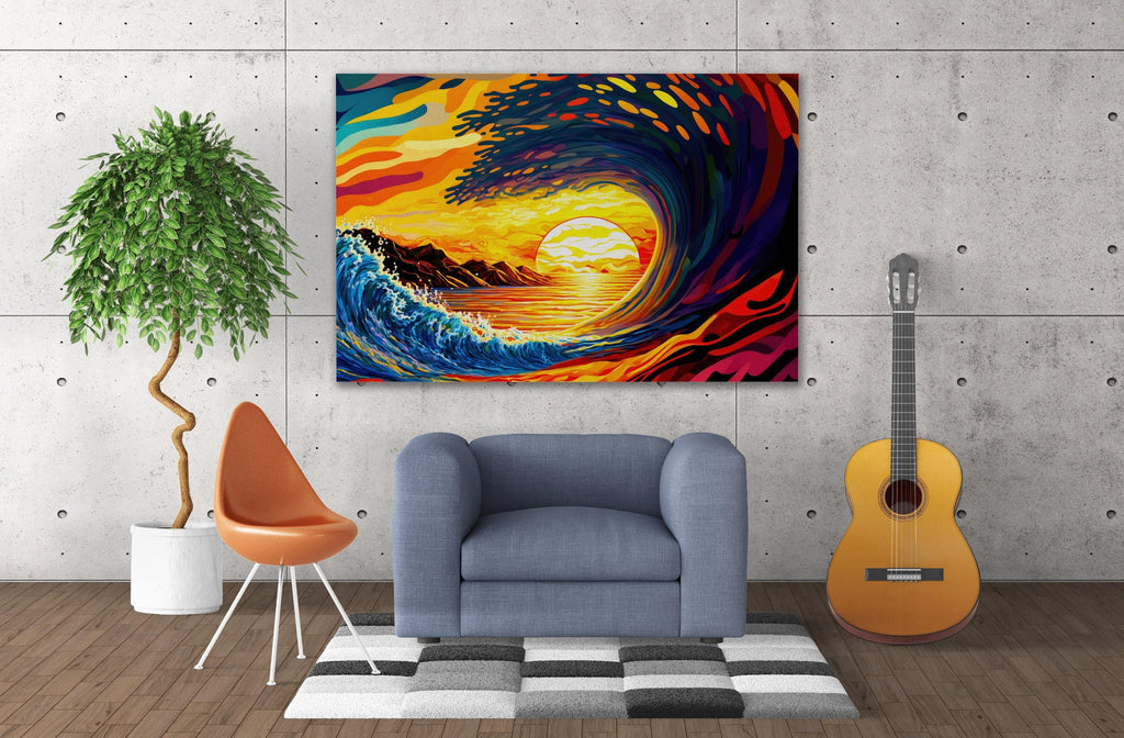Ocean Wave Art Print - Surf Canvas Print | California Surf Art | Sunset Pipeline Painting