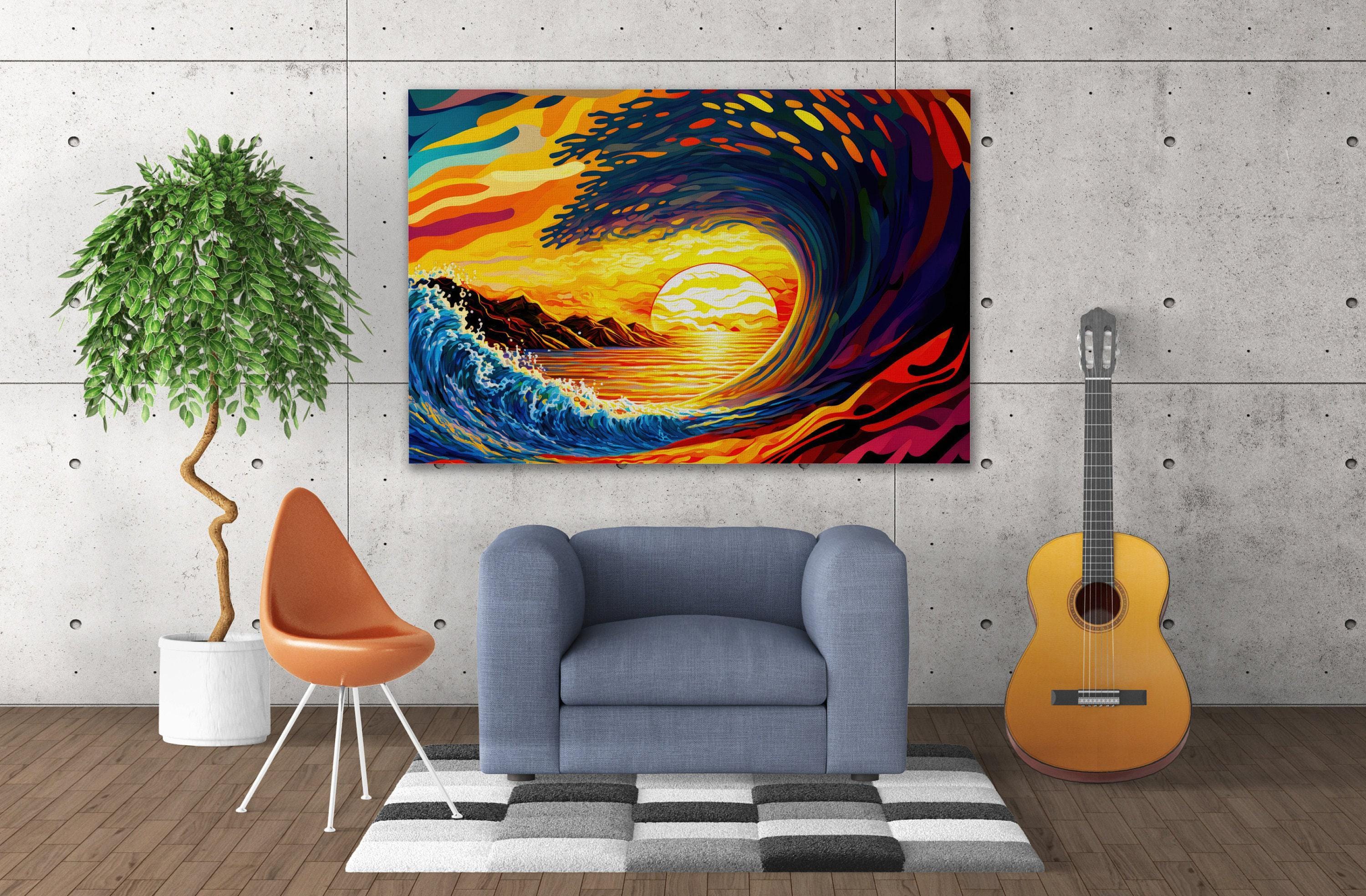 Ocean Wave Art Print - Surf Canvas Print | California Surf Art | Sunset Pipeline Painting