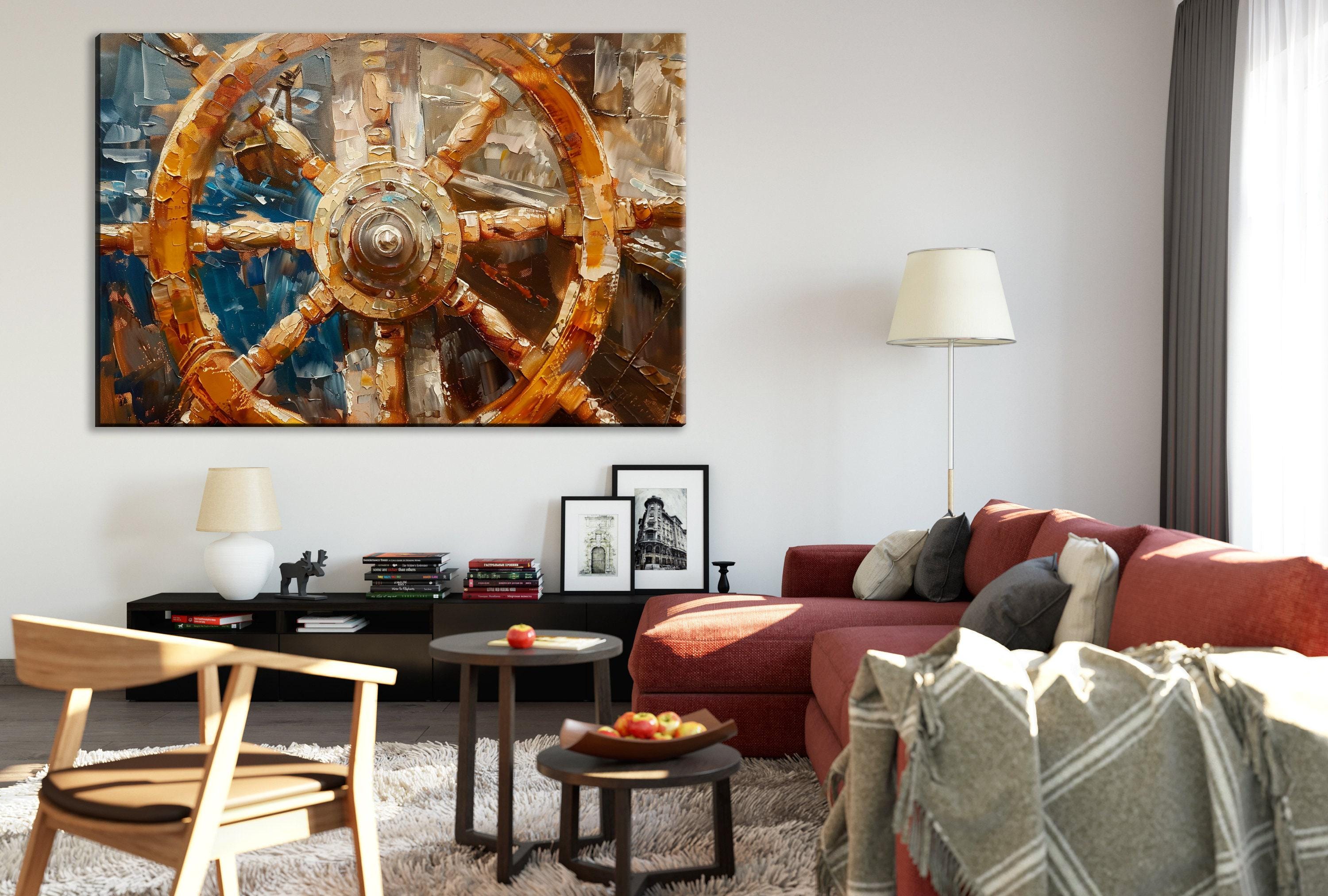 Vintage Ship Wheel Art – Large Gallery Wrapped Canvas | Nautical Heritage Wall Decor