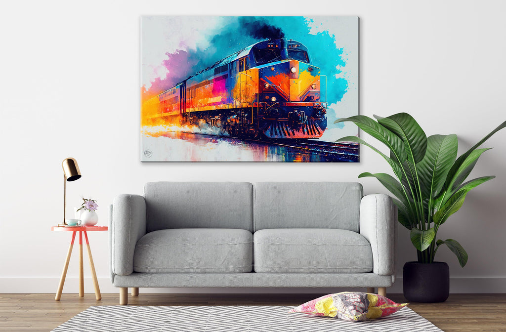 Nostalgic Train Journey: Watercolor Train Painting, Giclee Print on Canvas, Artist Paper, Watercolor Paper, Available in Extra Large Sizes