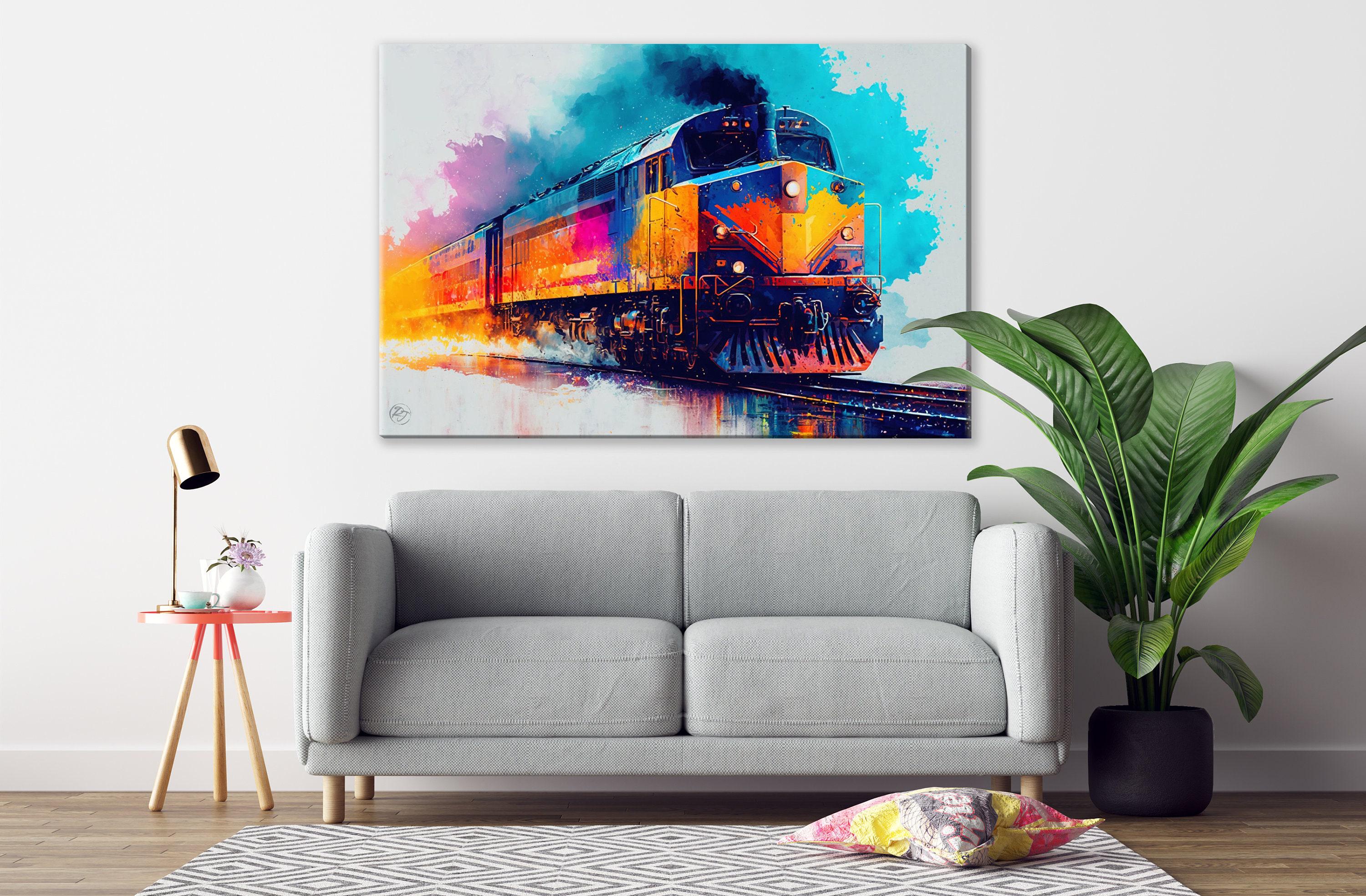Nostalgic Train Journey: Watercolor Train Painting, Giclee Print on Canvas, Artist Paper, Watercolor Paper, Available in Extra Large Sizes