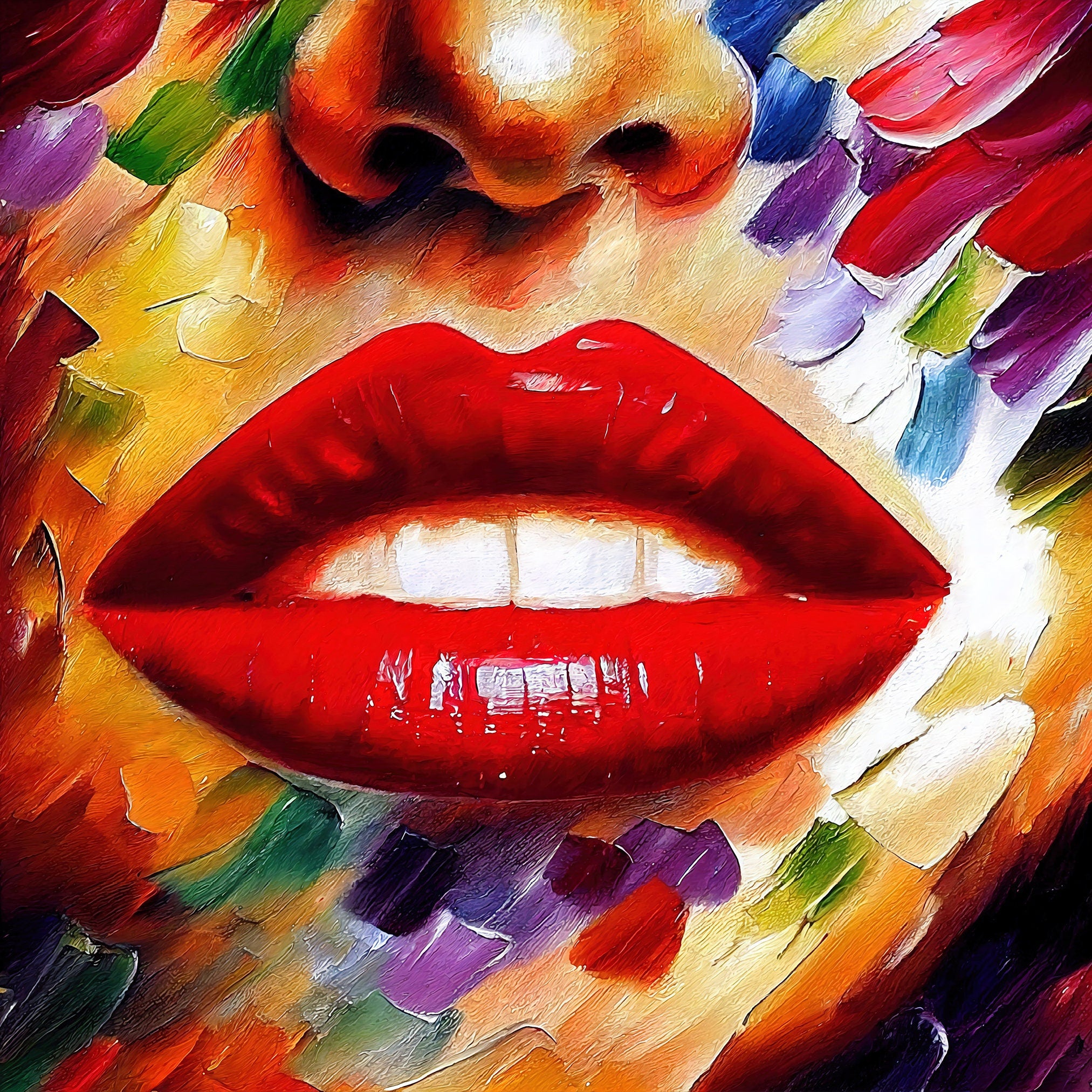 Red Lips Canvas Print - Vibrant Wall Decor With Colorful Lips Art Reproduction
