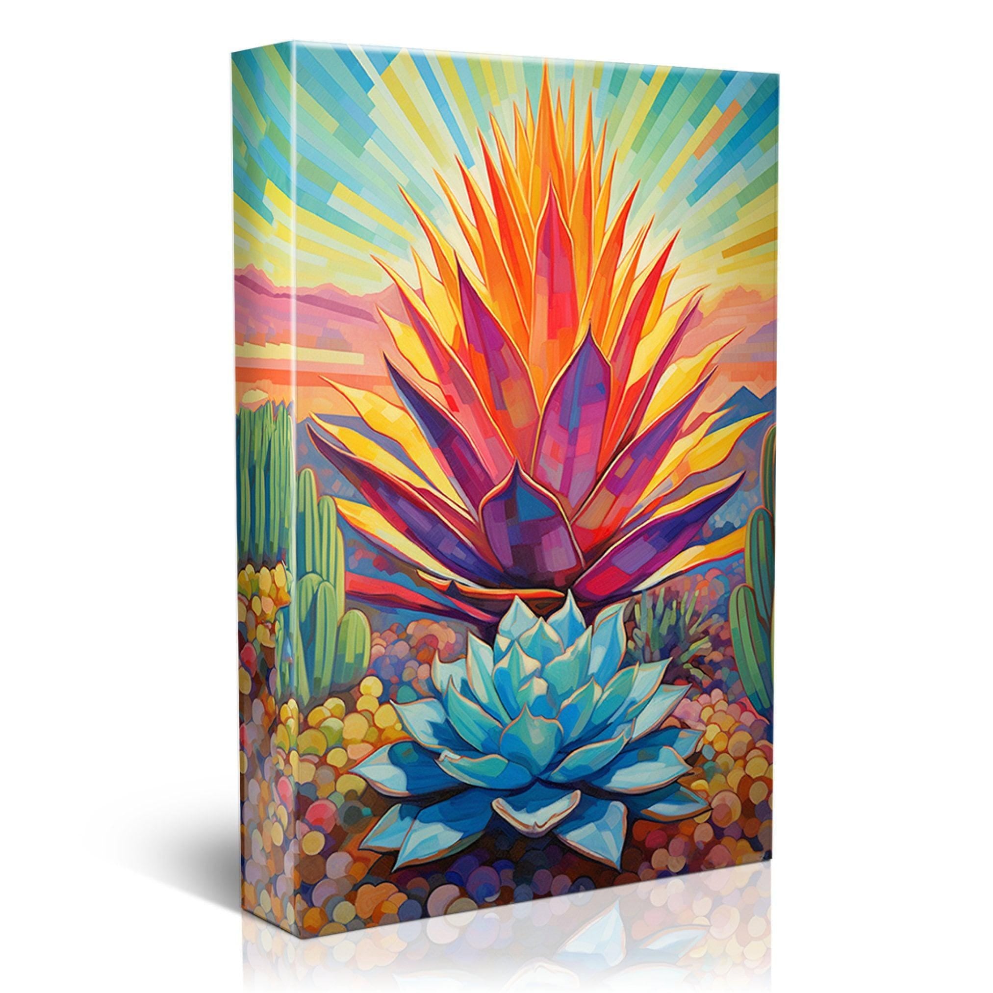 Modern Agave Cactus – Colorful Southwest Wall Art | Gallery Wrapped Canvas Print