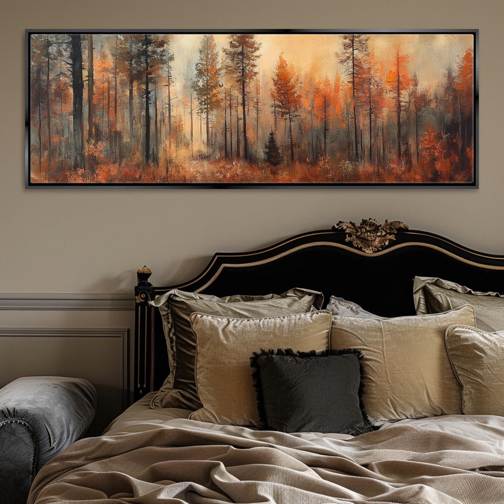 Fall Forest Canvas Print | Oversized Autumn Wall Art with Wood Frame - Cozy Bedroom Decor