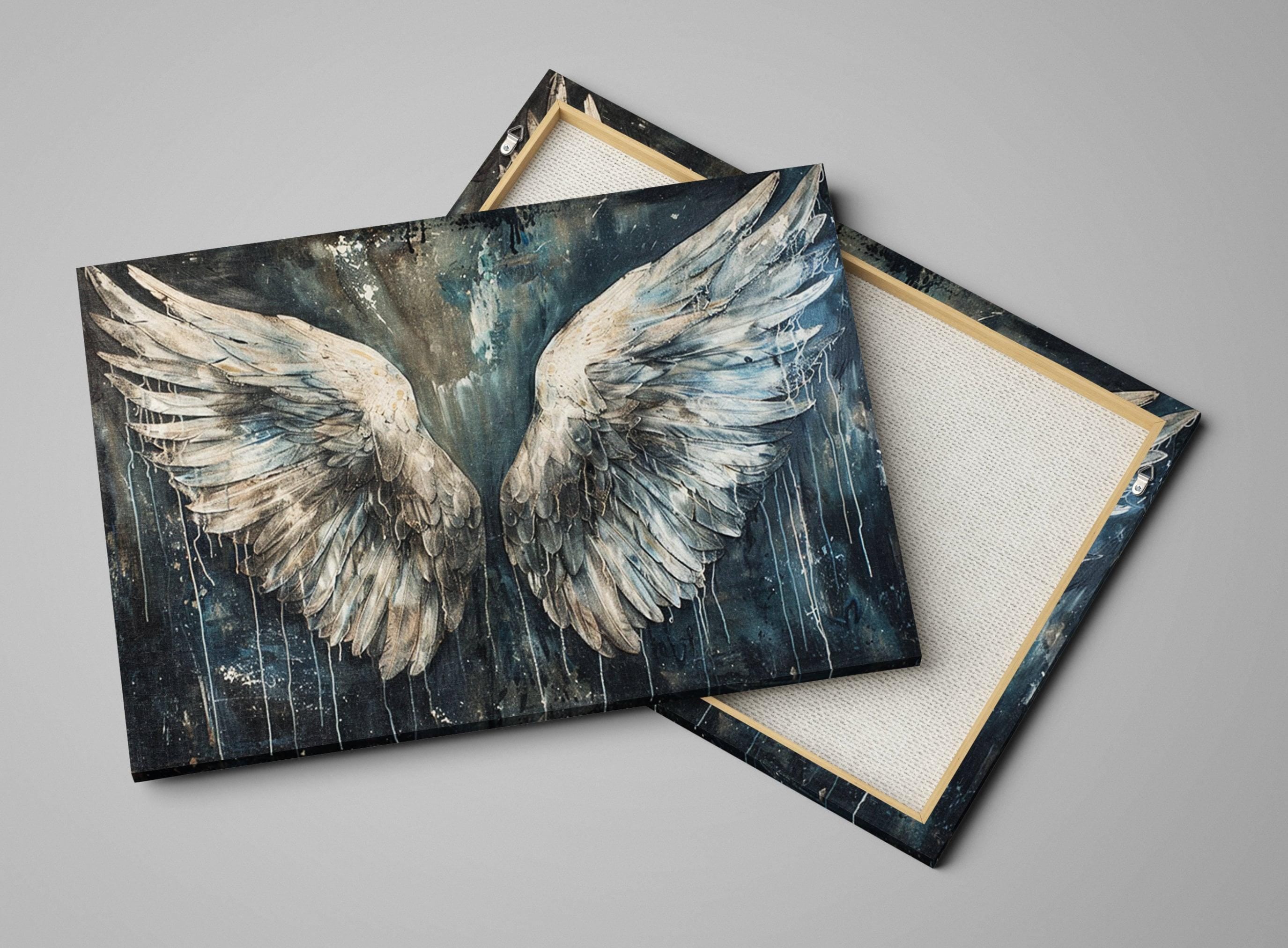 a pair of large, detailed, and colorful wings against a dark background.