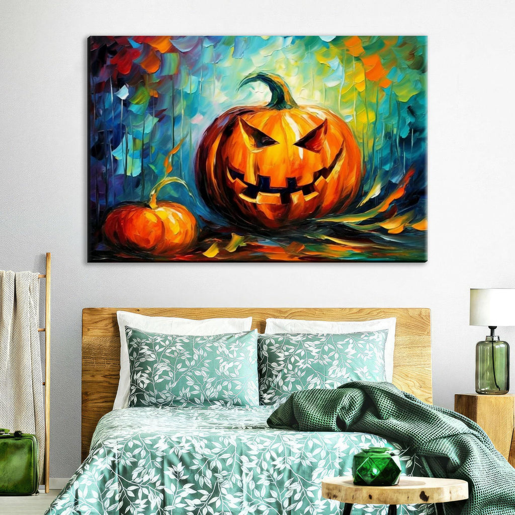 Halloween Pumpkin Wall Art – Large Jack O Lantern Canvas | Festive Pumpkin Art