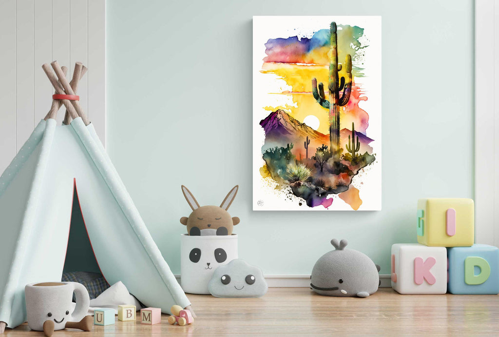 Sunset Over Desert: Watercolor Desert Landscape Print, Giclee Print Canvas, Artist Paper, Watercolor Paper, Available in Extra Large Sizes