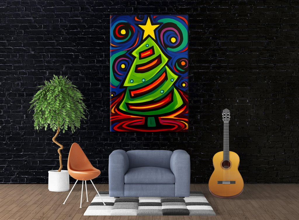 Cubist Christmas Tree Art - Gallery Wrapped Canvas with Scratch Resistant Frame