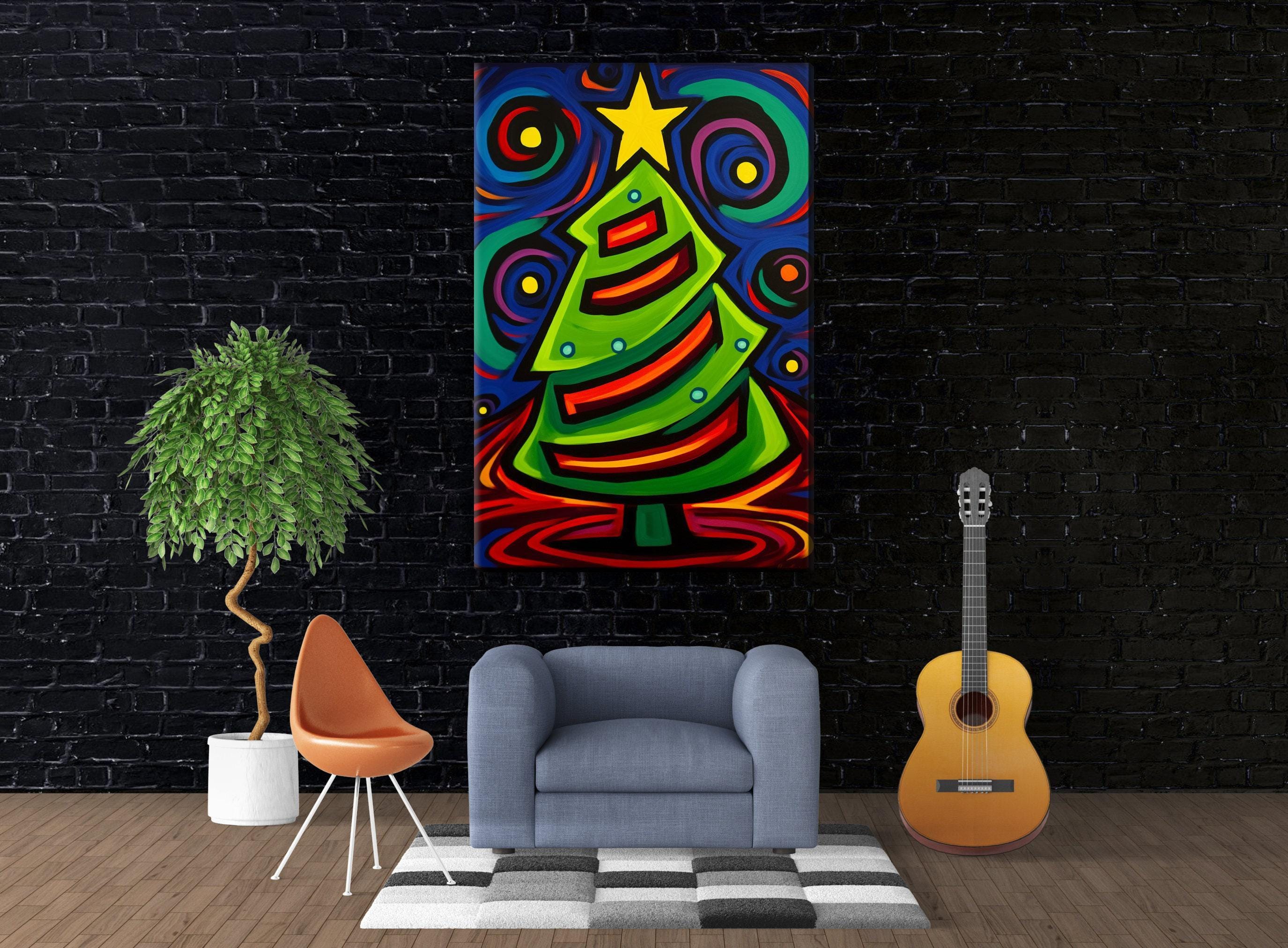 Cubist Christmas Tree Art - Gallery Wrapped Canvas with Scratch Resistant Frame