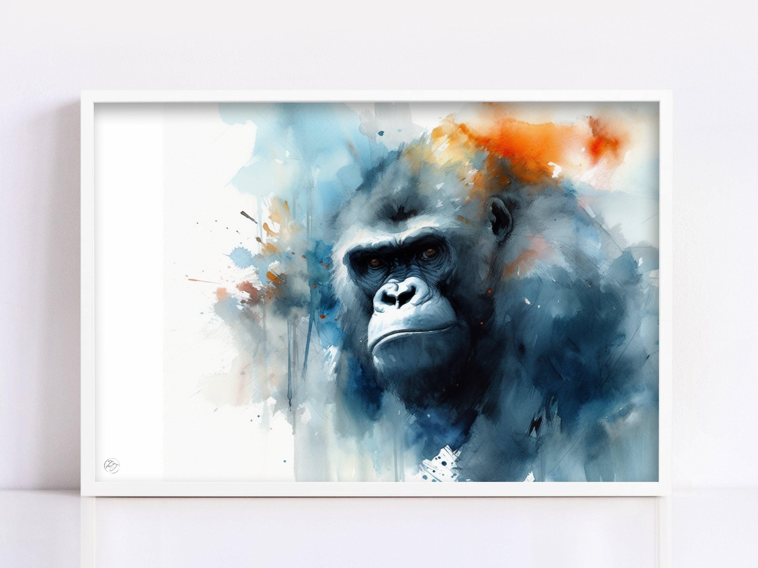 Strength in Silence: Watercolor Gorilla Wall Decor, Giclee Print on Canvas, Artist Paper, Watercolor Paper, Available in Extra Large Sizes