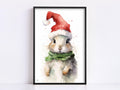 Festive Bunny in Santa Hat Watercolor Art Print, Giclee Print on Canvas, Artist Paper, Watercolor Paper, Available in Extra Large Sizes
