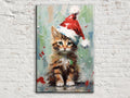 Santa Hat Kitten Painting - Festive Christmas Canvas Art | Gallery Wrapped Giclee Print