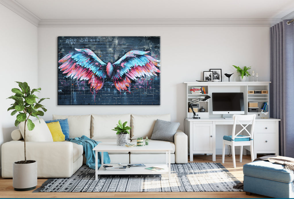 Graffiti Angel Wings Art – Vibrant Urban Street Canvas Wall Art, Ready to Hang