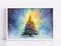 Joyful Holiday Tree Watercolor - Christmas Wall Art, Giclee Print on Canvas, Artist Paper, Watercolor Paper, Available in Extra Large Sizes