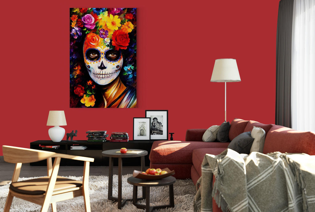 Sugar Skull Woman Canvas – Vibrant Day of the Dead Art | Floral Skull Print