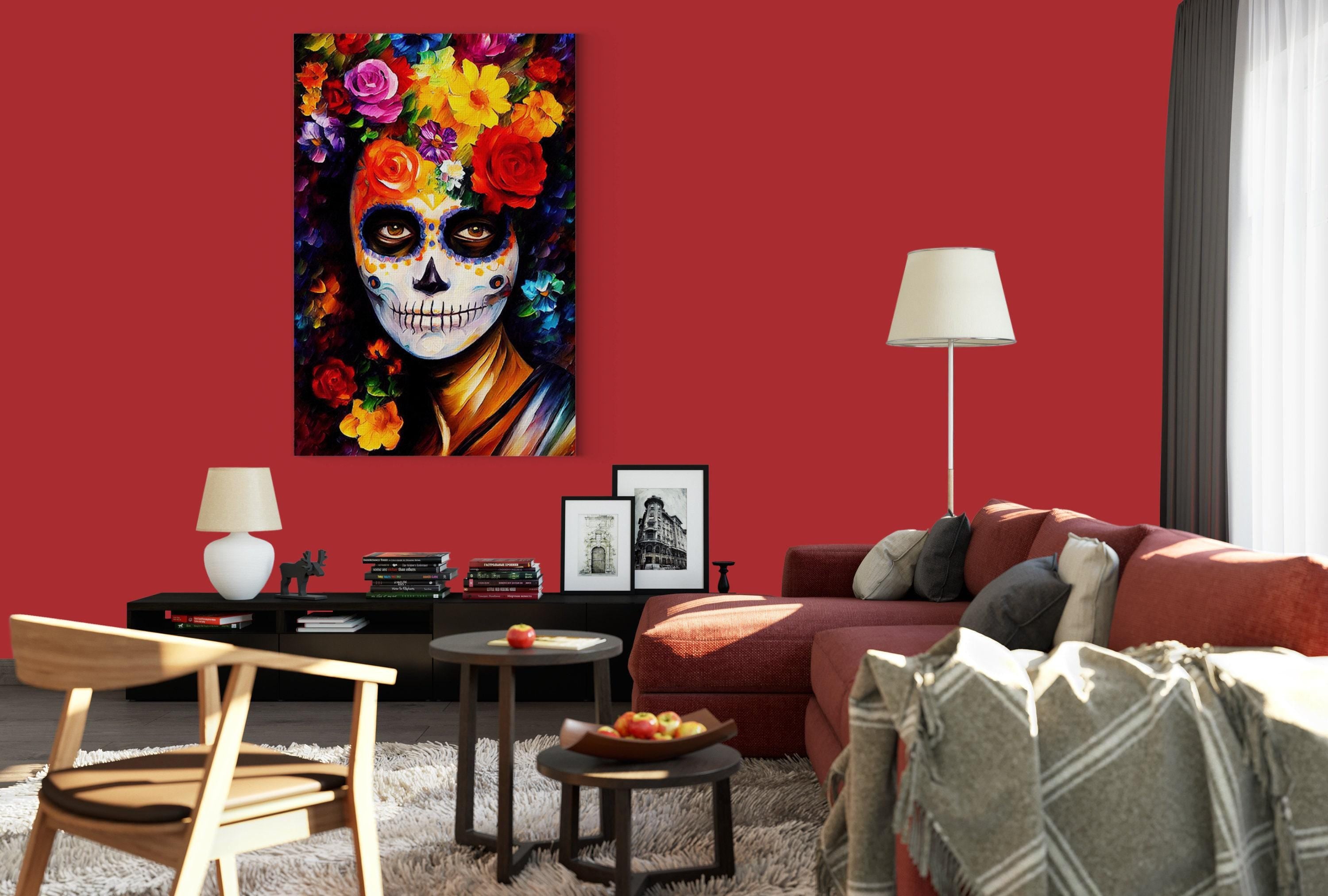 Sugar Skull Woman Canvas – Vibrant Day of the Dead Art | Floral Skull Print