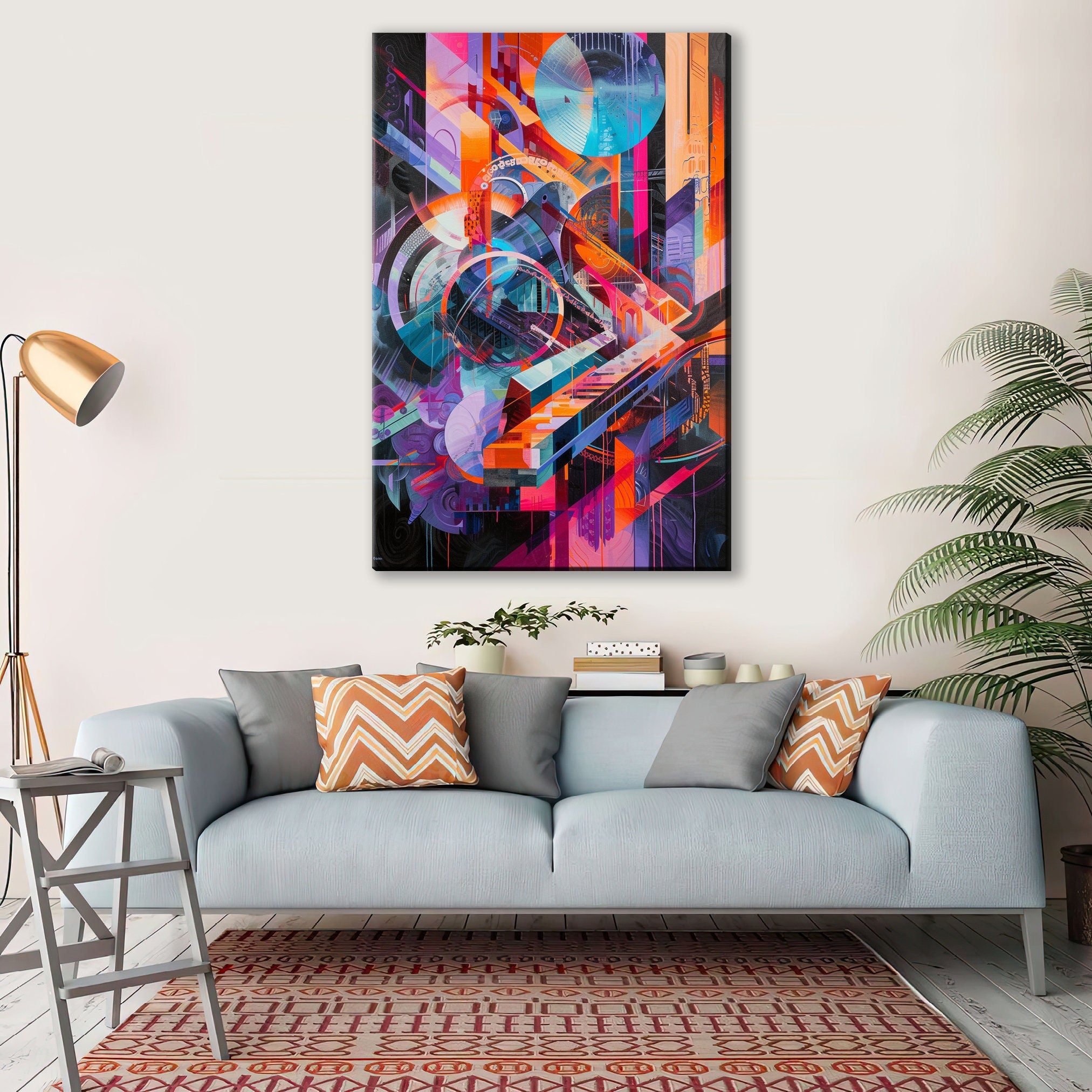 Retro Futurism Wall Art – Large Abstract Canvas | Gallery Wrapped Print, Ready to Hang