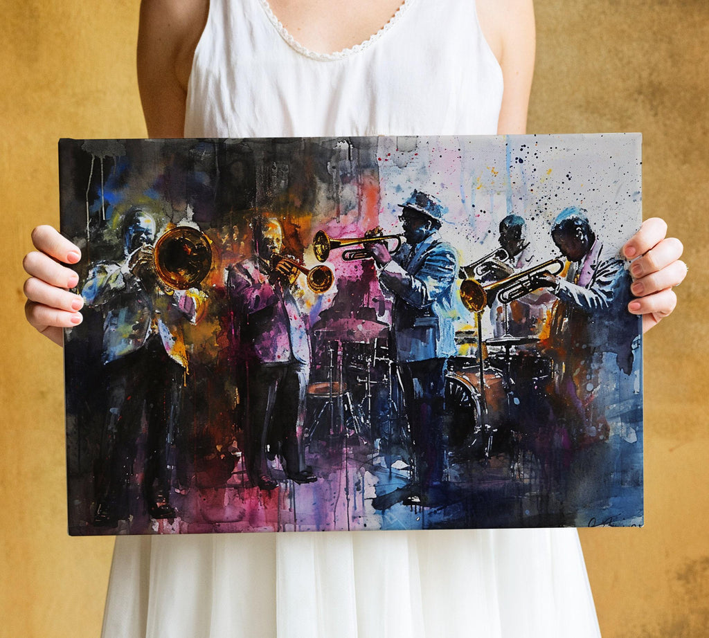 Soulful Jazz Band Watercolor Print – Jazz Wall Art, Giclee Print on Canvas, Artist Paper, Watercolor Paper, Available in Extra Large Sizes