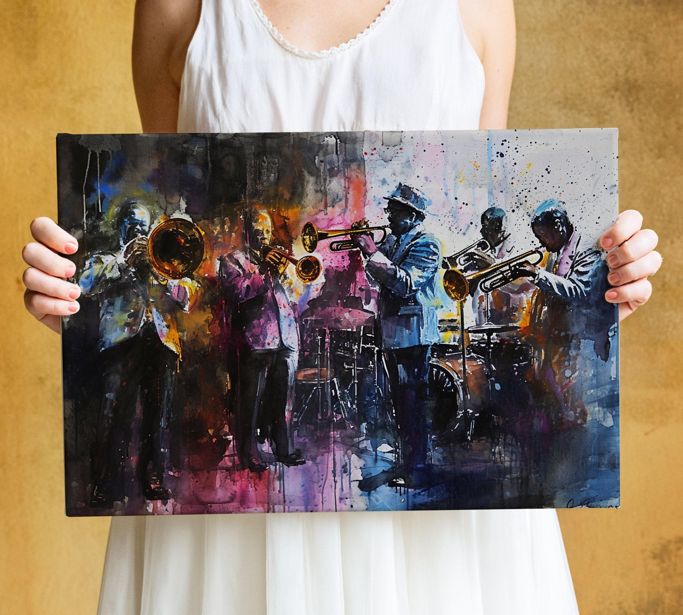 Soulful Jazz Band Watercolor Print – Jazz Wall Art, Giclee Print on Canvas, Artist Paper, Watercolor Paper, Available in Extra Large Sizes